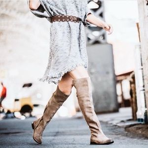 Frye • Shirley OTK Boots over the knee tall suede leather Ash Gray taupe